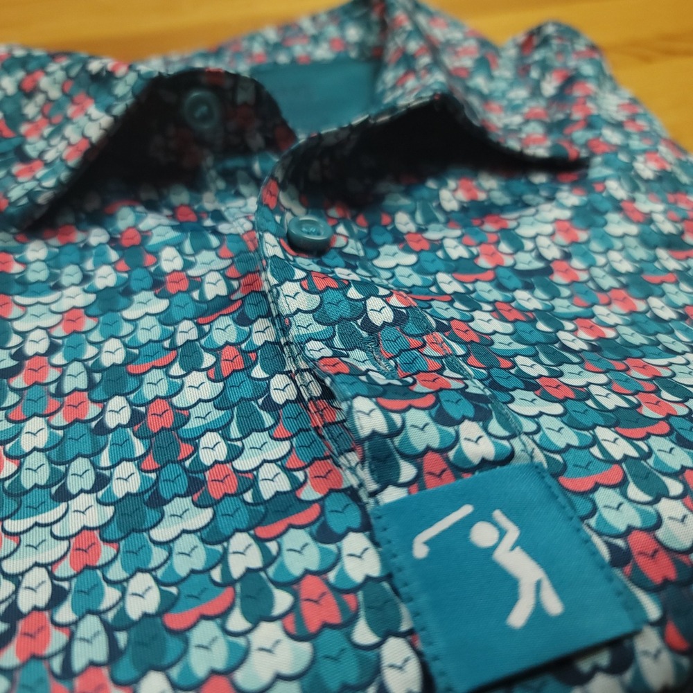 Bogey Bros Mens Golf Polo Shirt Teal Fish Scale Pattern Size Medium